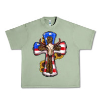 Oil Green american flag cross cow skull sunflowers Urban Heavy Tee - RanaPortraitStore
