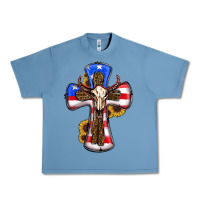 Pebble Blue american flag cross cow skull sunflowers Urban Heavy Tee - RanaPortraitStore