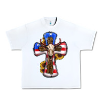 White american flag cross cow skull sunflowers Urban Heavy Tee - RanaPortraitStore