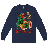 Navy Skeleton tis the season Long Sleeve Tee - FaDigitalArtStudio