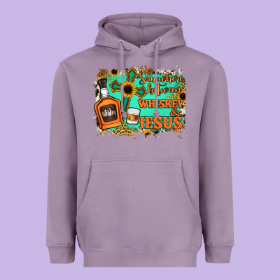 Somewhere Between Whiskey And Jesus Heavyweight Hoodie Designed By Jasminsmagicworld