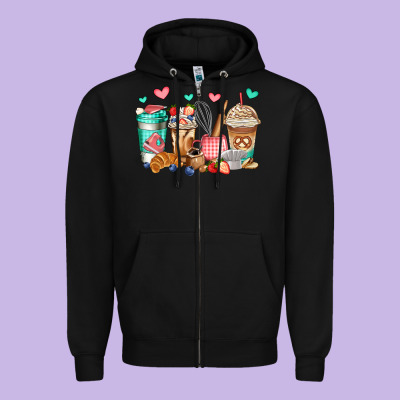 Baking Coffee Cups Zipper Hoodie Designed By Jasminsmagicworld