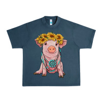Midnight Navy sunflower pig with gemstone Urban Heavy Tee - RanaPortraitStore