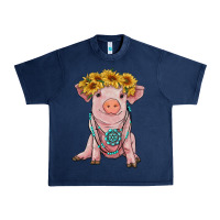 Navy sunflower pig with gemstone Urban Heavy Tee - RanaPortraitStore