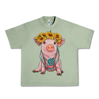 Oil Green sunflower pig with gemstone Urban Heavy Tee - RanaPortraitStore