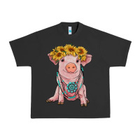 Pigment Black sunflower pig with gemstone Urban Heavy Tee - RanaPortraitStore