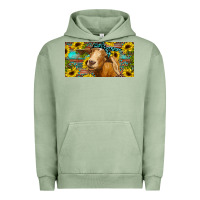 Pigment Oil Green Goat with sunflowers and leopard Urban Hoodie - RanaPortraitStore