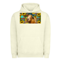 Pigment Pistachio Goat with sunflowers and leopard Urban Hoodie - RanaPortraitStore