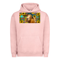 Pigment Salmon Goat with sunflowers and leopard Urban Hoodie - RanaPortraitStore