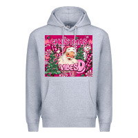 Heather Grey pink christmas vibes Premium Hoodie - MaliasSmallBusiness