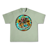Oil Green rattlesnake and sunflower Urban Heavy Tee - BarkalooDesign
