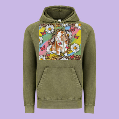 Vintage Hoodie Watercolor Easter Bunny With Daisy