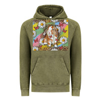 Vintage Olive Watercolor Easter Bunny With Daisy Vintage Hoodie - RanaPortraitStore