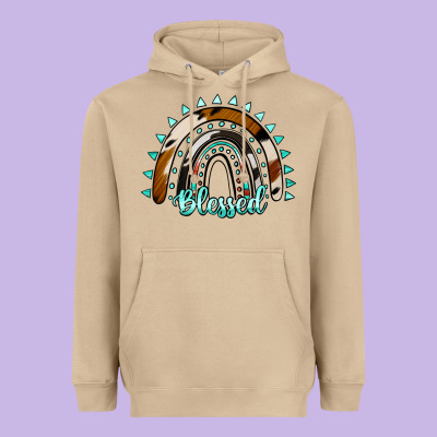 Blessed Rainbow Cowhide Aztec Heavyweight Hoodie Designed By Jasminsmagicworld