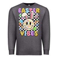 Charcoal Heather easter vibes smiley face Premium Sweatshirt - MaliasSmallBusiness