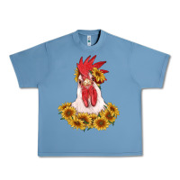 Pebble Blue rooster head with sunflowers Urban Heavy Tee - RanaPortraitStore