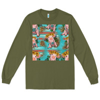 Army Green turquoise baby pig seamless pattern Long Sleeve Tee - HRA Design Shop