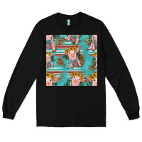 Black turquoise baby pig seamless pattern Long Sleeve Tee - HRA Design Shop