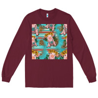 Burgundy turquoise baby pig seamless pattern Long Sleeve Tee - HRA Design Shop