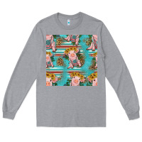 Heather Grey turquoise baby pig seamless pattern Long Sleeve Tee - HRA Design Shop