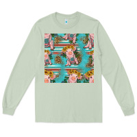 Matcha turquoise baby pig seamless pattern Long Sleeve Tee - HRA Design Shop