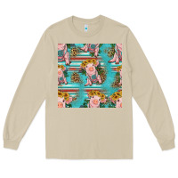 Mushroom turquoise baby pig seamless pattern Long Sleeve Tee - HRA Design Shop