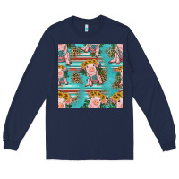 Navy turquoise baby pig seamless pattern Long Sleeve Tee - HRA Design Shop