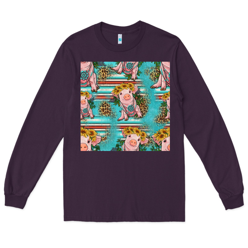 Turquoise Baby Pig Seamless Pattern Long Sleeve Tee by HRA Design Shop | Teevron