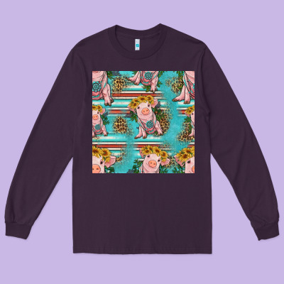 Turquoise Baby Pig Seamless Pattern Long Sleeve Tee Designed By Hra Design Shop