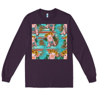 Plum turquoise baby pig seamless pattern Long Sleeve Tee - HRA Design Shop