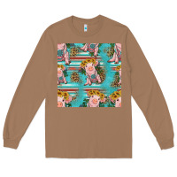 Toasted Coconut turquoise baby pig seamless pattern Long Sleeve Tee - HRA Design Shop