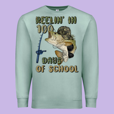 Reelin' In 100 Days Of School Premium Sweatshirt Designed By Maliassmallbusiness