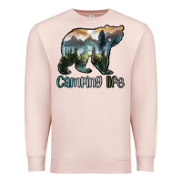 Pale Pink camping bear Premium Sweatshirt - MaliasSmallBusiness