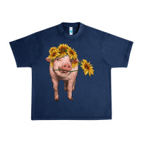 Navy pig with sunflowers Urban Heavy Tee - RanaPortraitStore