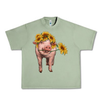 Oil Green pig with sunflowers Urban Heavy Tee - RanaPortraitStore