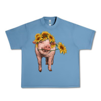Pebble Blue pig with sunflowers Urban Heavy Tee - RanaPortraitStore