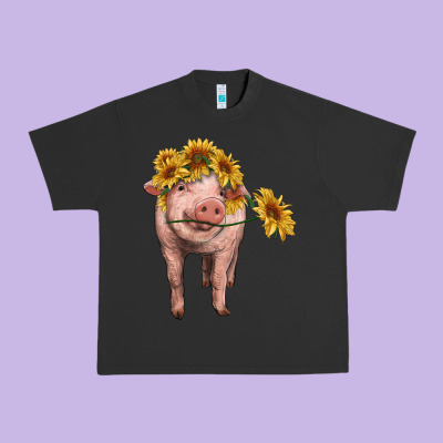 Pig With Sunflowers Urban Heavy Tee Designed By Ranaportraitstore