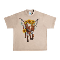 French Oak longhorn cow with sunflowers Urban Heavy Tee - RanaPortraitStore