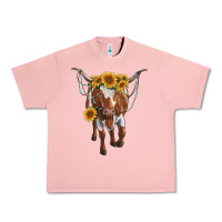 Longhorn Cow With Sunflowers Urban Heavy Tee | Teevron