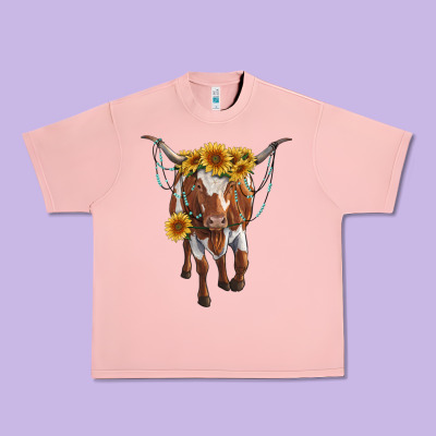 Longhorn Cow With Sunflowers Urban Heavy Tee Designed By Ranaportraitstore