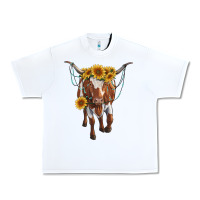 White longhorn cow with sunflowers Urban Heavy Tee - RanaPortraitStore