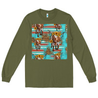Army Green longhorn bull seamless pattern Long Sleeve Tee - HRA Design Shop