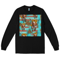 Black longhorn bull seamless pattern Long Sleeve Tee - HRA Design Shop