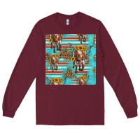 Burgundy longhorn bull seamless pattern Long Sleeve Tee - HRA Design Shop
