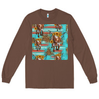 Chestnut longhorn bull seamless pattern Long Sleeve Tee - HRA Design Shop