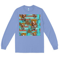 Colony Blue longhorn bull seamless pattern Long Sleeve Tee - HRA Design Shop