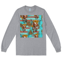 Heather Grey longhorn bull seamless pattern Long Sleeve Tee - HRA Design Shop