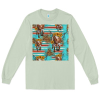 Matcha longhorn bull seamless pattern Long Sleeve Tee - HRA Design Shop