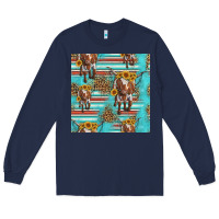 Navy longhorn bull seamless pattern Long Sleeve Tee - HRA Design Shop