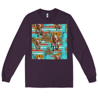 Plum longhorn bull seamless pattern Long Sleeve Tee - HRA Design Shop